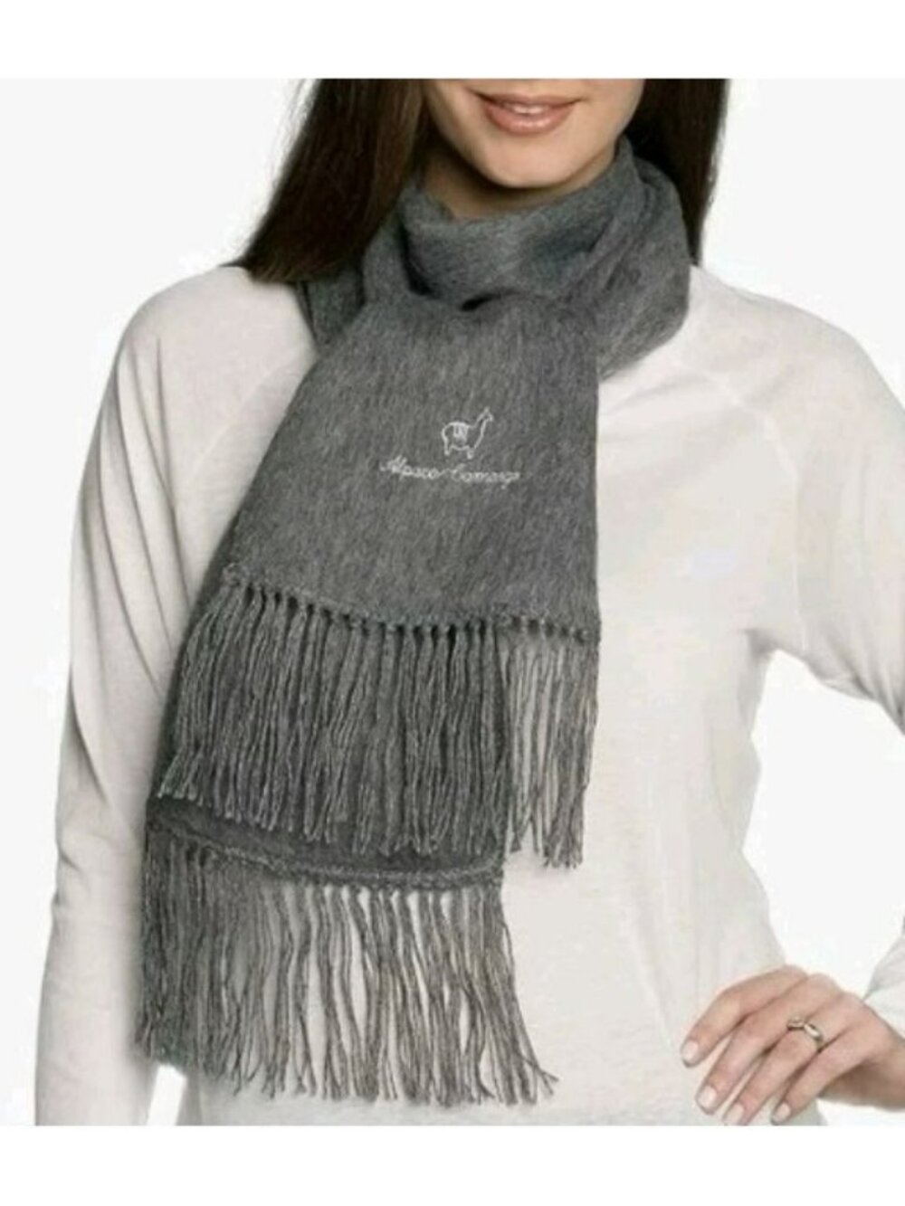 Alpaca Camargo Gray Scarf Fringe Soft Warm Alpaca Wool For Cooler Weather Unisex